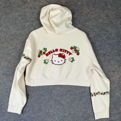 Dumbgood Hello Kitty Sanrio Cropped Hoodie Damen XL Sweatshirt Creme Erdbeere