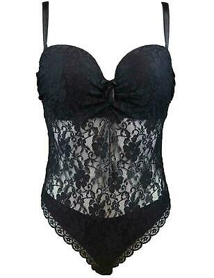 Pour Moi Rebel Strapless Padded Body 84010 Sexy Underwired Black Lace  Bodysuit