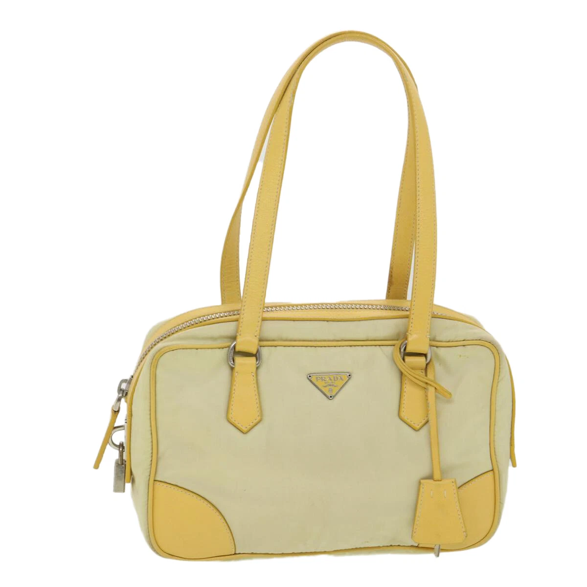 PRADA Shoulder Bag Nylon Yellow Auth bs4580