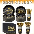 Easy-Clean 700pcs Graduation Essentials Set - Serve 100 in Black & Gold Elegance