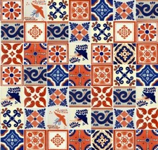 50 Azulejos Cerámicos Mexicanos 4x4 Terracota y Azul Diseños Surtidos