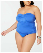 Ralph Lauren SEA Blue Plus Beach Club Slimming One Piece Swimsuit Size 16W 01265