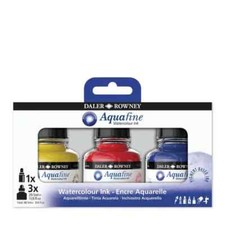 Daler Rowney Aquafine Watercolour Ink Starter Set- 3 Colours & Empty Marker