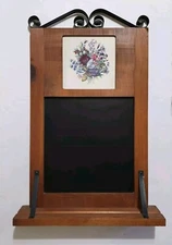 Large Wood Chalkboard Message Board Metal Floral Tile USA 22.5 × 14" Note Vtg
