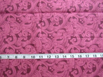 1 7/8 yd 100% Cotton Fabric Dark Raspberry with Raspberry Scrolls