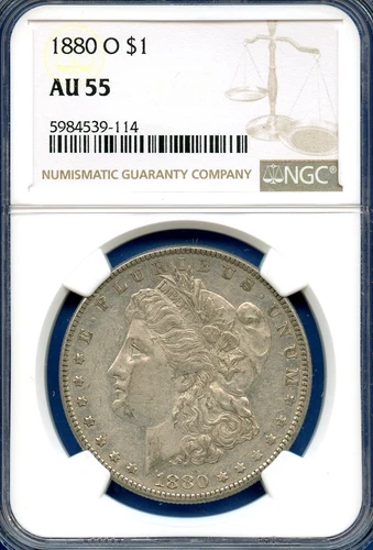 1880 O NGC AU55 Morgan Silver Dollar $1 US Rare Key Coin 1880-O AU-55 Semi PL !
