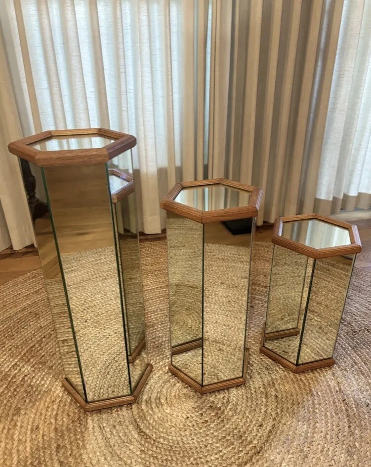 Postmodern Mirrored Hexagonal Wooden Framed Pedestals - Image 2 of 4