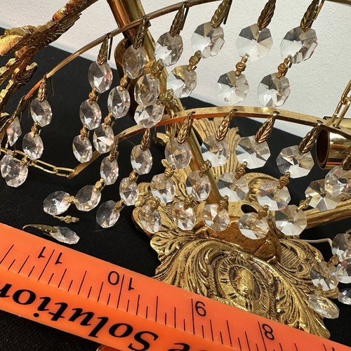 Hollywood Regency Brass Electric Wall Sconce Prisms - Picture 10 of 11