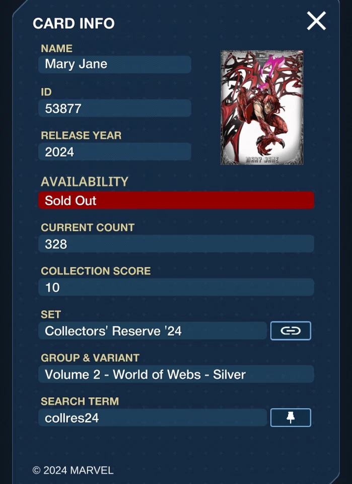 Mary Jane World of Webs Collector Reserve Epic Topps Marvel Collect Digital card - Image 3 of 4