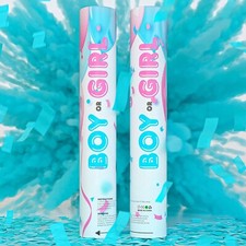  2 Blue Baby Boy Gender Reveal Confetti Cannon with Holi Powder 12", Confetti