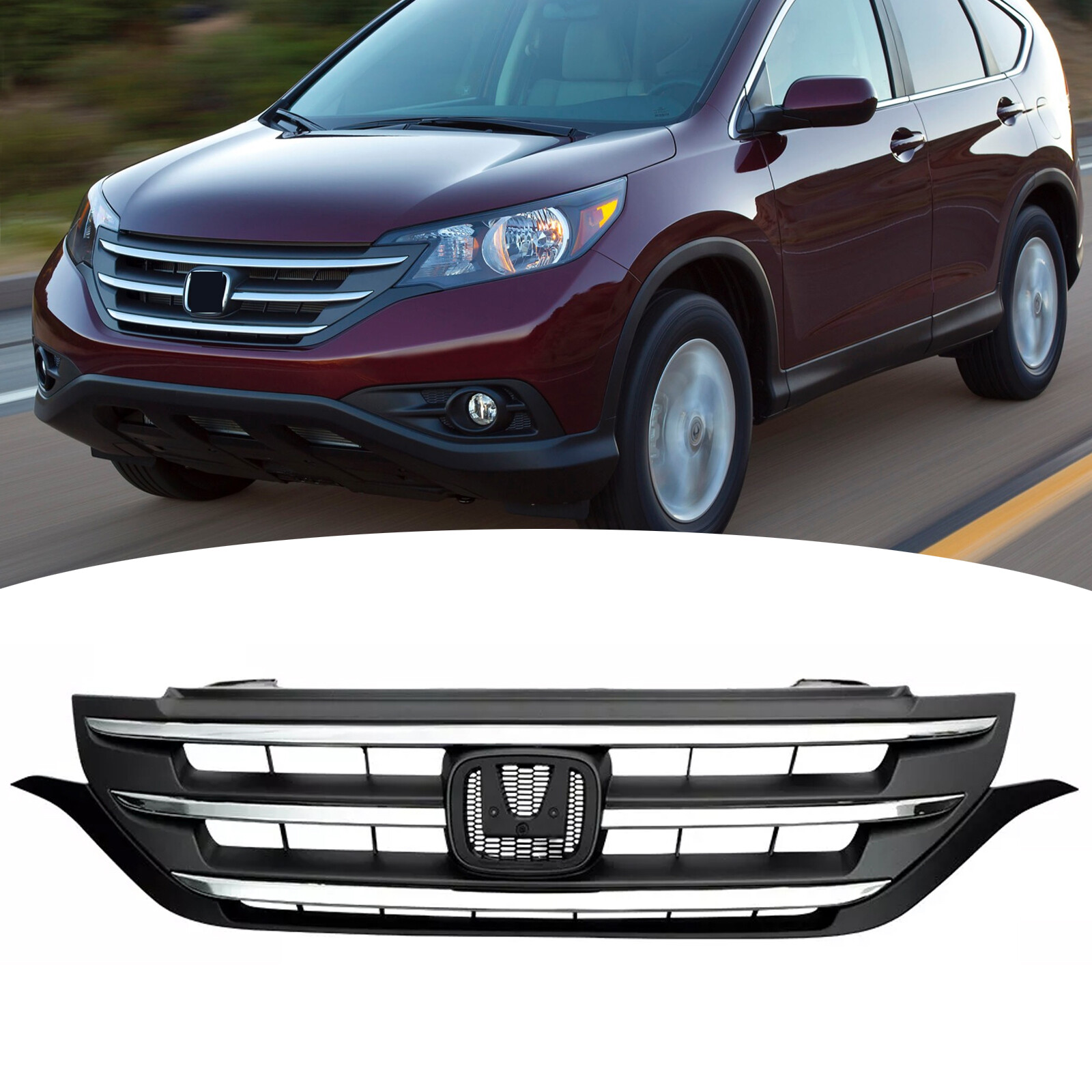 Front Bumper Upper Grille Grill w/Chrome Trim Fit 2012-2014 Honda CRV CR-V