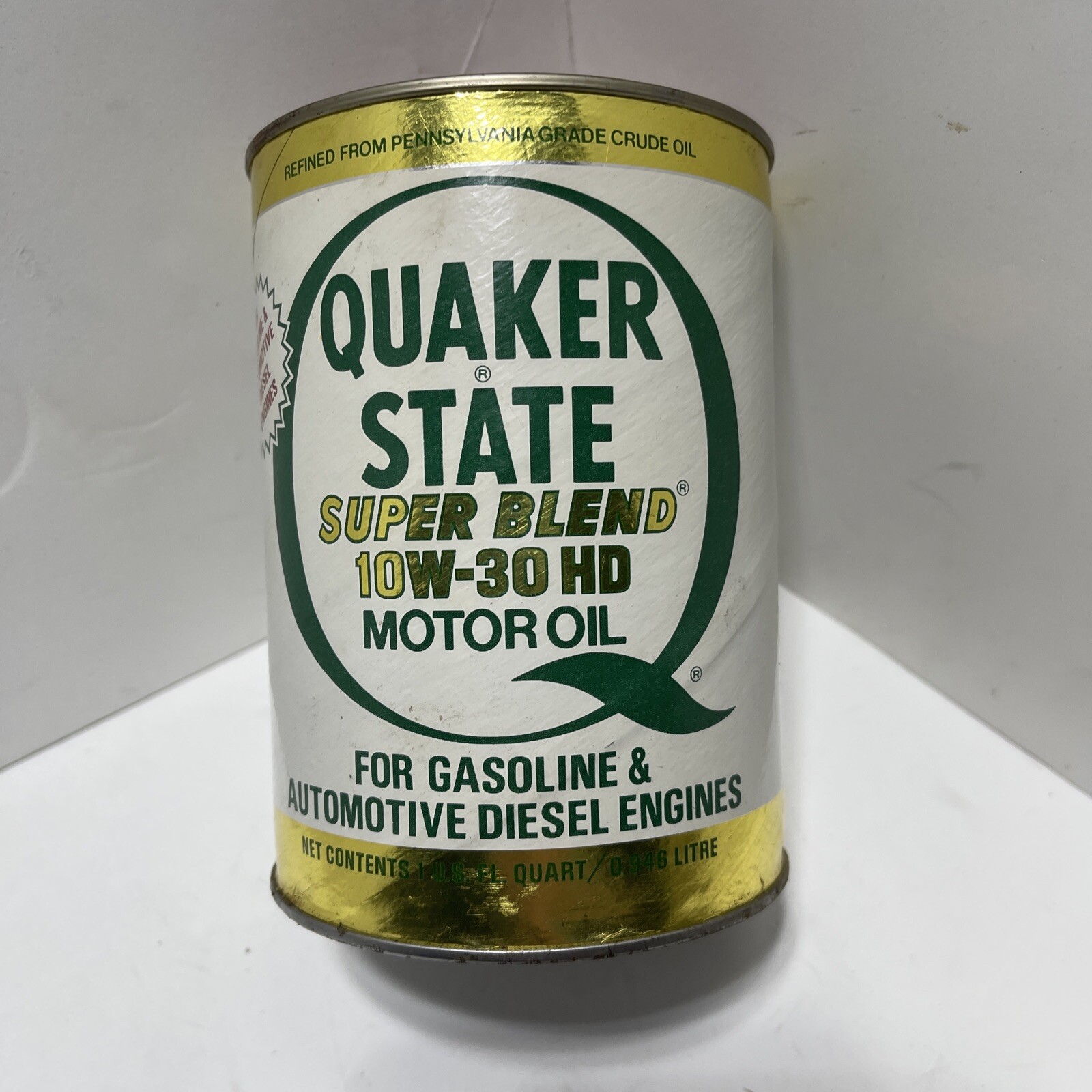 Vintage 1981 Quaker State Super Blend Motor Oil 10W30 1 Quart Can