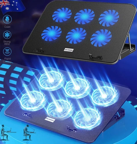 A9 Laptop Cooler Cooling Pad 6 Powerful Fan Table Stand for 12"-17" Laptop LED - Picture 3 of 13