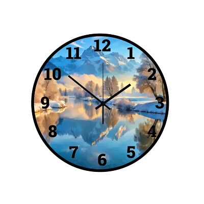 Winter Snow Scene Lakes Rivers Trees Art Wall Clock a Hanging Time Piece