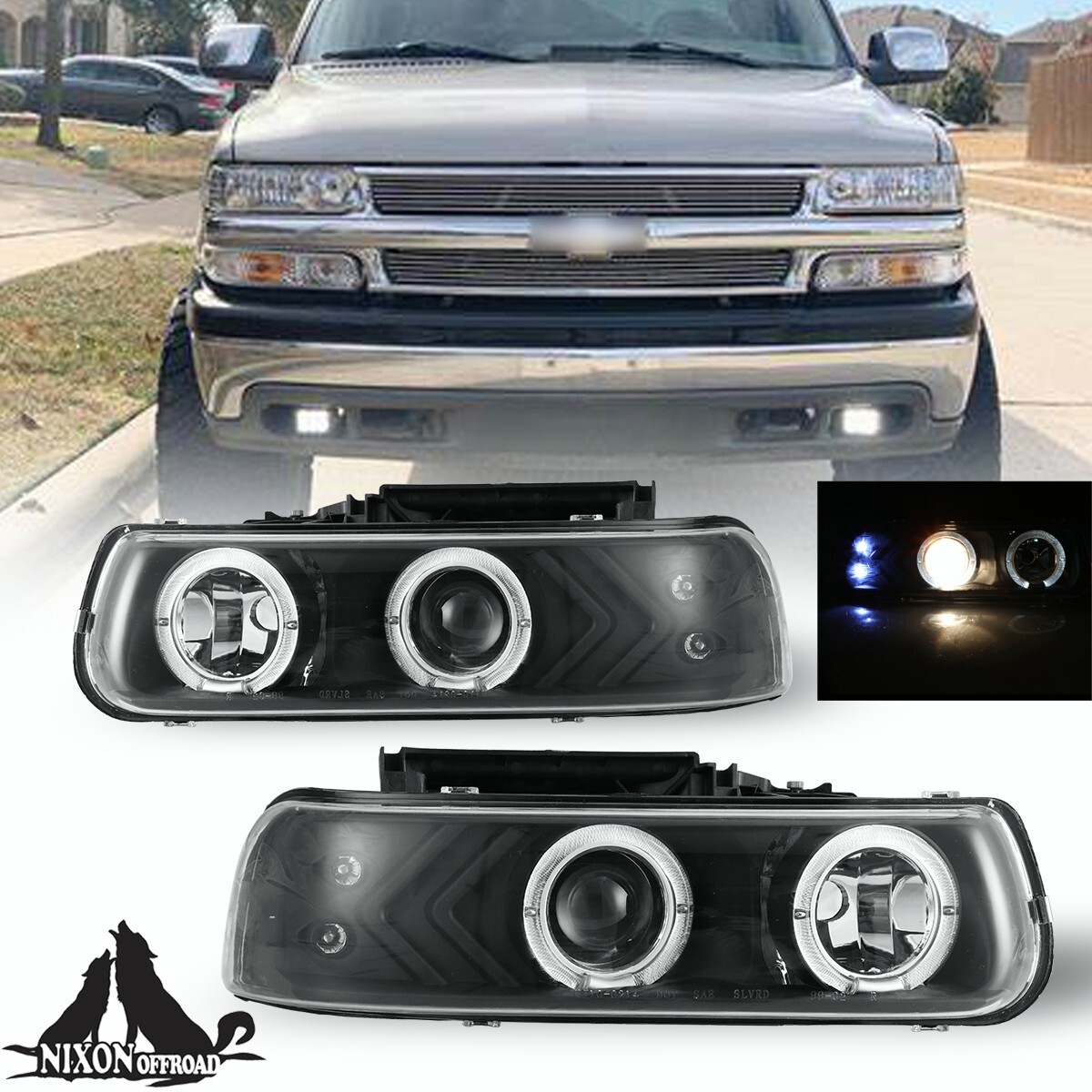 For 9902 Chevy Silverado 0006 Suburban Tahoe Headlights Halo