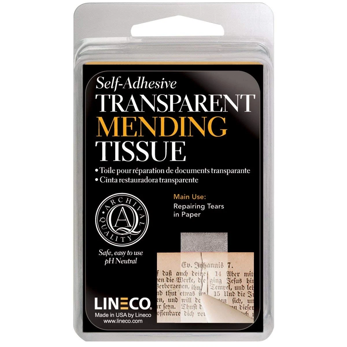 Lineco Libro Reparación Pañuelo Transparente Autoadhesivo 12mm x 3.65m