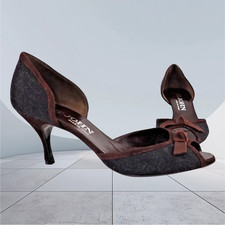 ST. JOHN Women's Leather Peep-toe Bow Pump Sz 6.5B Shoe Made in Italy 2 Tone VTG