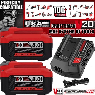 2PACK 20Volt For Craftsman V20 8.0Ah Li-ion Battery CMCB204 CMCB202 /Charger