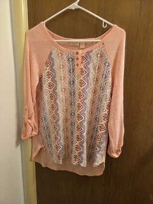 Northcrest Womens Small S  Blouse Partial New Tag Roll Tab Sleeves Boho Chic 