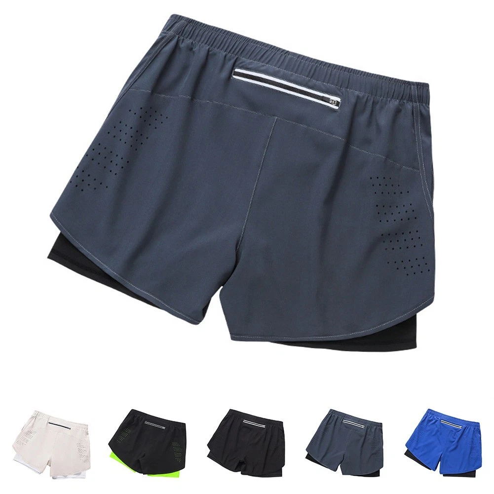 Summer Activewear Mens Double Layer Quick Dry Running Shorts with Breathability