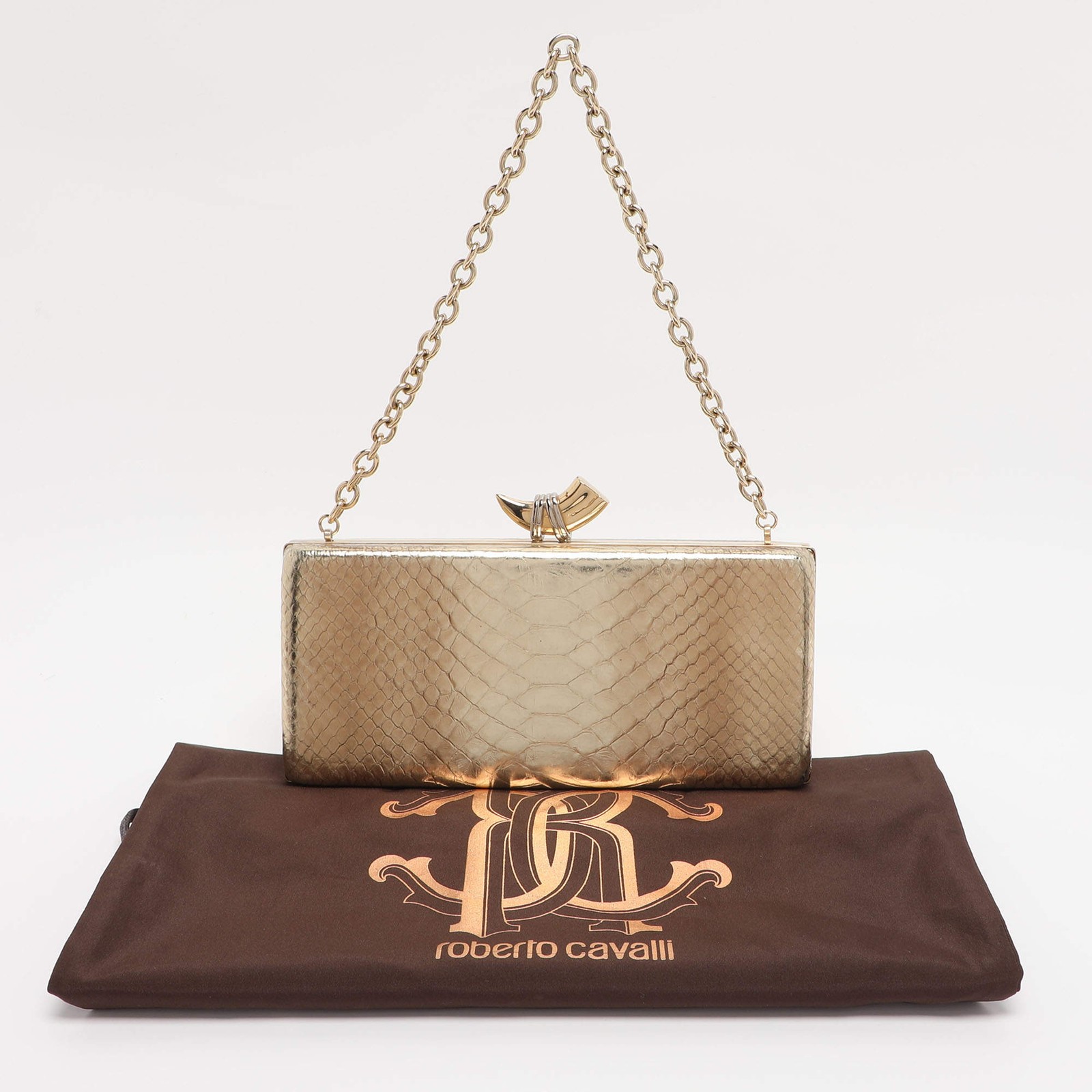 Roberto Cavalli Gold Python Embossed Leather Box … - image 7