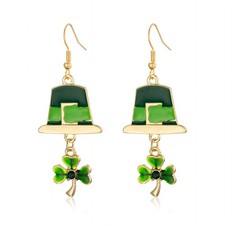 ST Patricks Day Lucky Charm Blessed Hat Clover earrings Saint Patrick's gift
