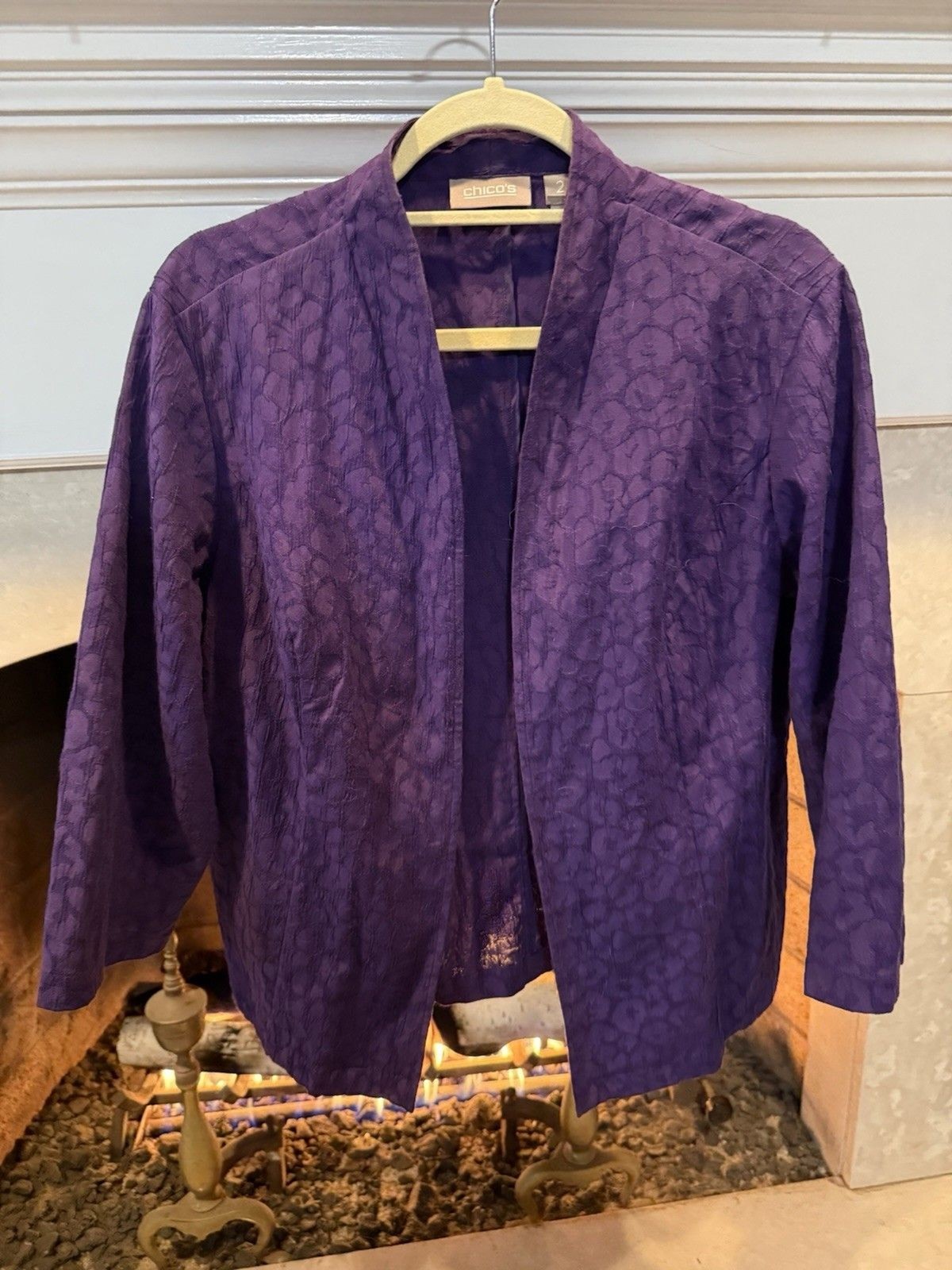 Chico’s Lightweight Purple 3/4 Sleeve Open Front Blazer Size Large