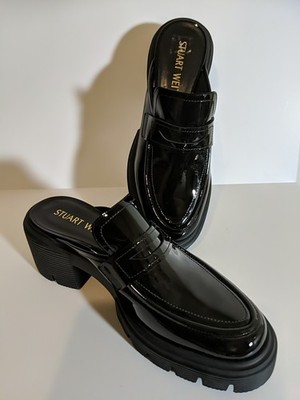 Stuart Weitzman SoHo Mule Loafer Black Patent Leather 10B Mint