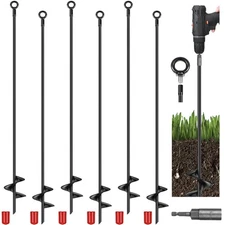 6 Pcs 40 Inch Extra Long Ground Anchor 4" Wide Helix 14 mm Rod Auger Earth Gr...
