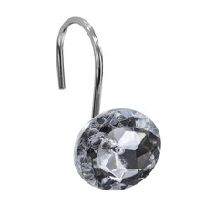 Diamond Shower Curtain Hooks with Rhinestones Set of 12, Grey Bling