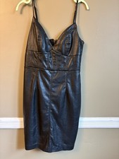 GUESS Faux Leather Corset Midi Dress Black Bodycon Spaghetti Strap Womens 2