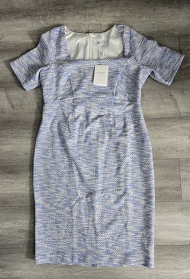 Seraphine Fauna Blue Tweed Maternity Mini Dress Square Neck Size US 10 NWT