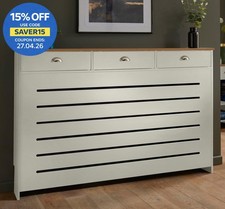 Image of Cream Radiator Cover Cabinet Traditional Modern MDF Wood Horizontal Shelf Large