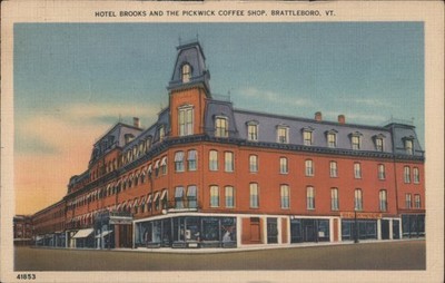 Brattleboro, Vermont VT Hotel Brooks The Pickwick Coffee Shop 1938 Postcard