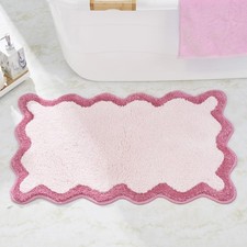 White Hot Pink Scalloped Edge Bath Mat Microfiber Preppy Rug 30x20 Inch