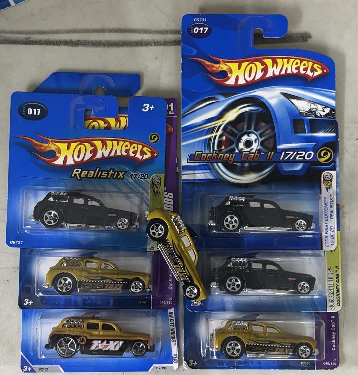 Hot Wheels COCKNEY CAB II Lot Of 7 • 5 Long Cards, 1 Short & 1 Loose