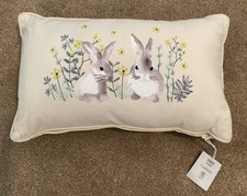 Tesco Spring Bunny Rabbit Floral Cushion Cream Zipped Filled New 30 X 50cm Tags