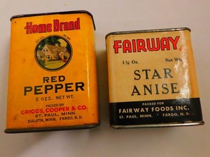 Vintage Home & Fairway Spice Tins Fargo North Dakota Red Pepper & Star Anise