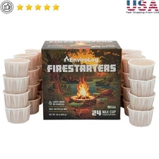 Eco-Friendly Fire Starters 24 Count Non-Toxic Indoor Outdoor 20 Min Burn Time US