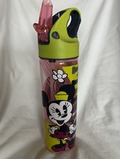 Green/Pink Disney Minnie Mouse Classic Flip Top water bottle 18 oz w/ Clip