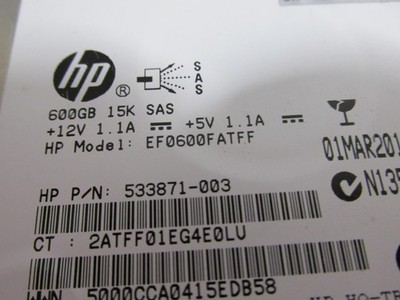 HP 533871-003, 600GB,SAS interface, 15k RPM 3.5''  Server Hard Drive