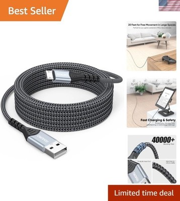 20 Ft Micro USB Braided Charger Cable - Fast Data Transfer & 18-