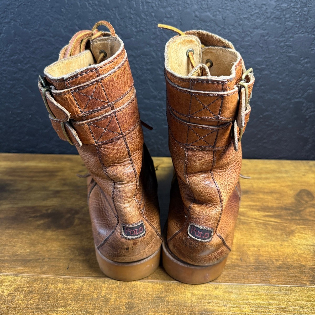 Polo Ralph Lauren Brockton Brown Leather Ranger Buckle Combat Boots Mens Size 9 Polo Ralph Lauren Brockton Tan Leather Ranger Buckle Boots  main image 2