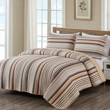 Chezmoi Collection Avery Striped Cotton Quilt Set Oversized King Size 3-Piece