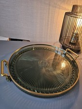 Stunning Gorgeous Unique Emerald Green Gold Serving Tray!