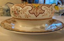 Vintage 2 Sided Sauce Boat with Attached Under Plate "Harmony" Grindley England