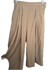 Mango MNG Pleated Wide Leg Pants Womens Size 4 Beige Hight Waist