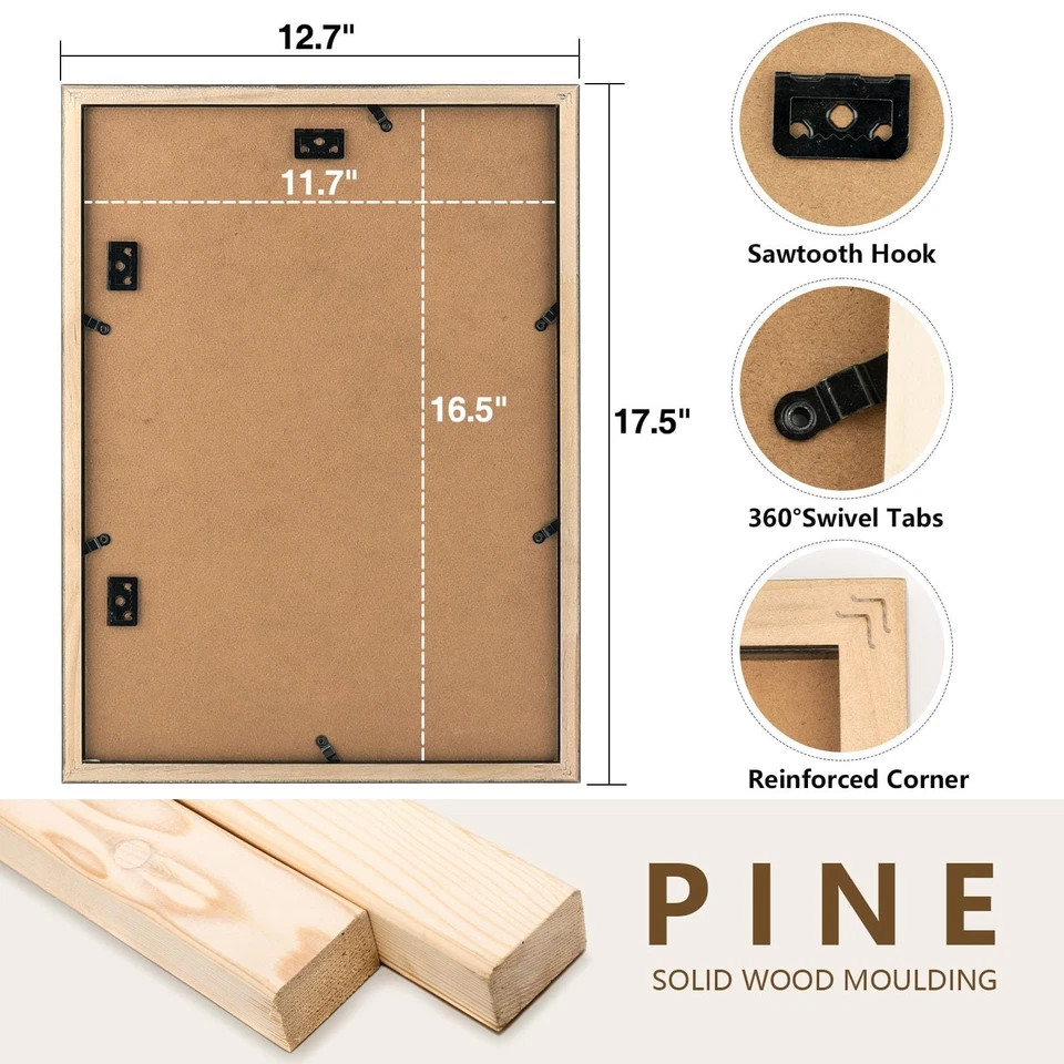 , Marco de fotos negro A3 - Madera maciza y pantalla 11,7X16,5 imagen sin tapete... Foto 4 de 4