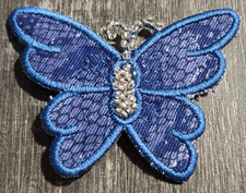 Blue Butterfly Beaded Iron-on Patch 2.75"