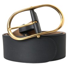DOLCE & GABBANA Belt Black Leather Classic Metal Oval Buckle 75cm / 30in 620usd